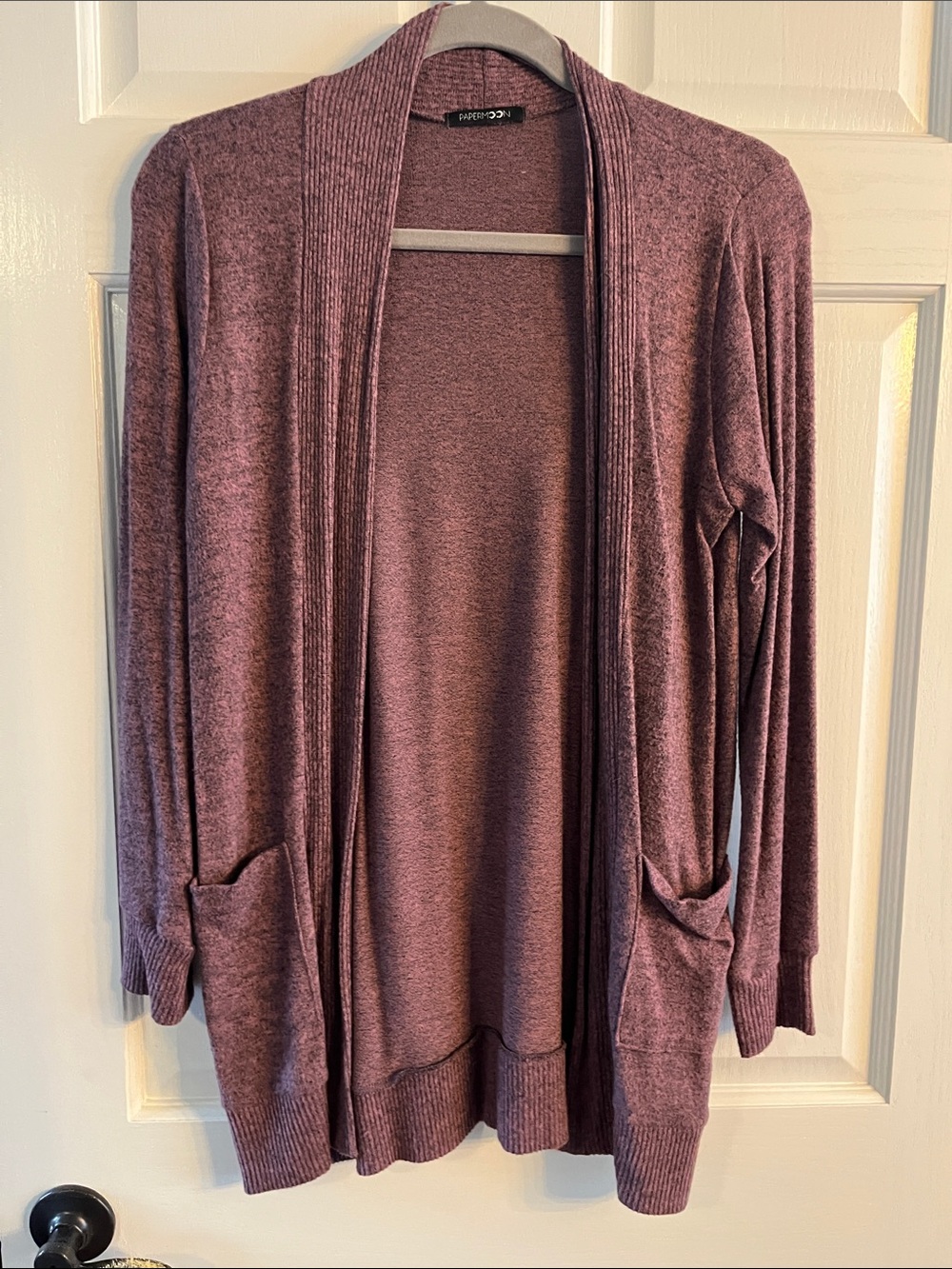 PAPERMOON Soft Open-Front Plum Cardigan with Front Pockets